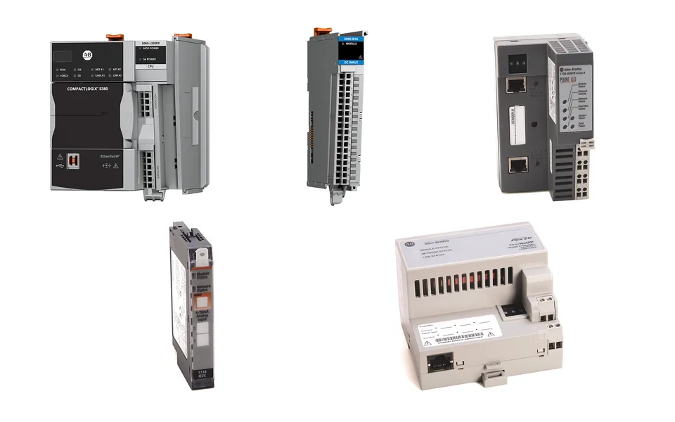 Коллаж модулей Allen-Bradley POINT I/O, FLEX I/O и Compact 5000 I/O
