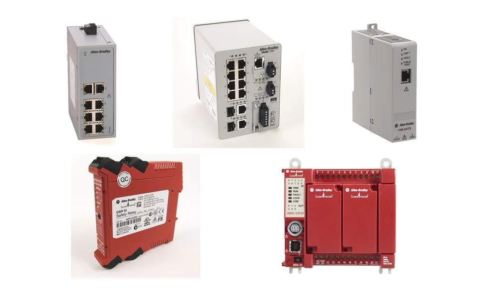 Коллаж сетевого и safety-оборудования Allen-Bradley Stratix и Guardmaster